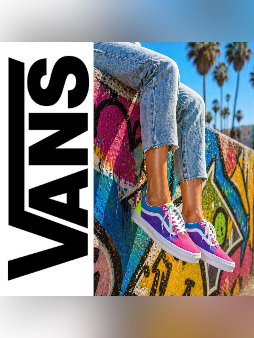 VANS Old Skool Neon Color Block Skate Shoes, Men’s 7, Women’s 8.5, EUC!